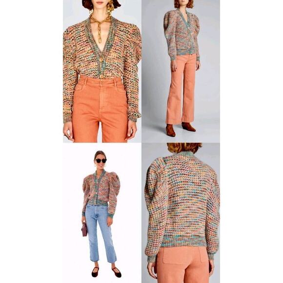 Ulla Johnson Fiora Wool Puff Sleeve Rainbow Cardigan Sweater Sz M / L - Picture 5 of 16